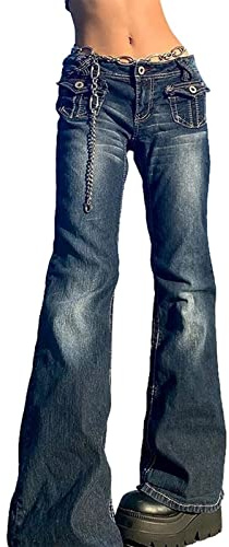 Sawmew Kvinnor Y2K Baggy Jeans Low Rise Cargo Denim Byxor Raka Breda Ben Distressed Byxor Indie Estetik Vintage Streetwear