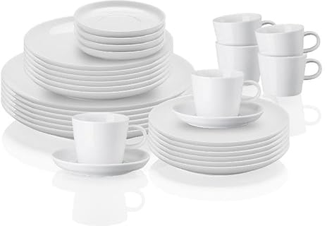 Arzberg Cucina Bianca Service de table 30 pièces pour 6 personnes, service combiné en porcelaine, vaisselle moderne, blanc
