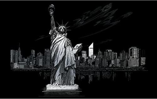 Pracht Creatives Hobby Royal & Langnickel - Image à gratter Statue de la Liberté, Argent, Images à gratter pour Enfants et Adultes, avec Stylo à gratter et modèle
