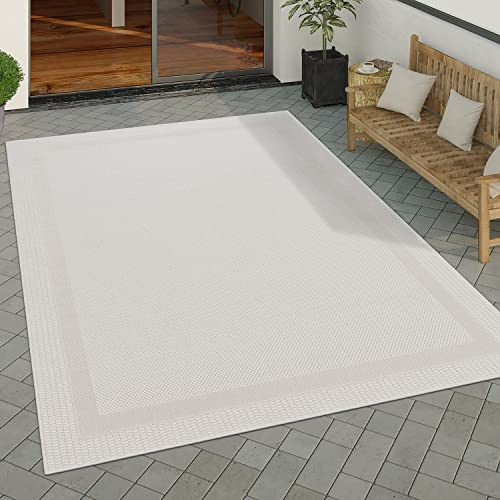 Paco Home Alfombra Interior Y Exterior Balcon Terraza Alfombra Cocina Moderna Dibujo Geometrico Motivo Abstract, tamaño:160x220 cm, Color:Blanco