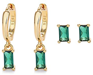 Orecchini in Rame Piccoli Cerchio Oro Con Goccia Verde E Orecchini A Bottone Verdi, Per Donne Cerchi In Oro 14K Anallergici Donna Per Bambine E Uomini 4 PCS…