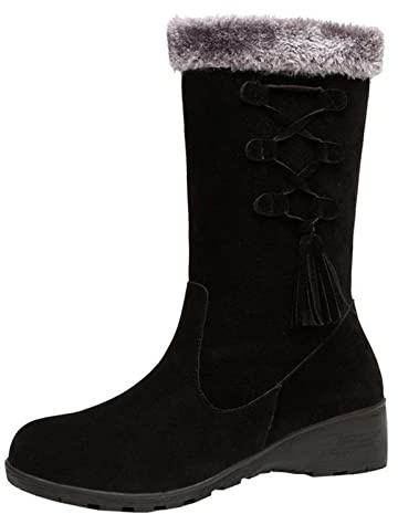 Susenstone Femmes Mi-Mollet Botte Hiver Combat éQuitation Bottes Militaires ImperméAble Confortable Sans Lacet Chaussures D'Hiver En Plein Air Pour Les Femmes