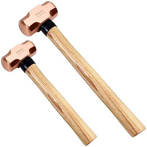 WEDO Vorschlaghammer-Set, Kupfer, 500g + 1400g, Holzgriff, Fäustel,geschmiedet, korrosionsbeständig, DIN-Standard, 2 Stück,für Gartenarbeit, Bauwesen