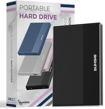 SUHSAI Externe Festplatte, 200 GB, Externe Festplatte, Backup-Laufwerk, USB 3.0, Hochgeschwindigkeits-Datenübertragungsfestplatte, kompatibel mit Mac, Laptop, Desktop-Spielekonsole (schwarz)