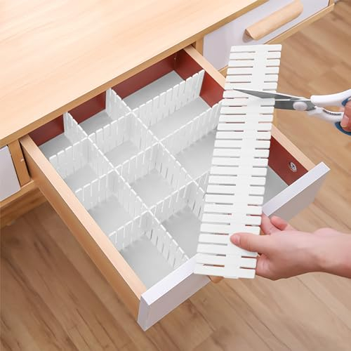 Eurtes Schubladentrenner Verstellbar, 16 Stück Kunststoff Schubladenteiler weiß Schubladen Trennsystem, DIY Schubladeneinteiler für Unterwäsche, Socken, Kosmetik, Schlafzimmer, Büro, küche