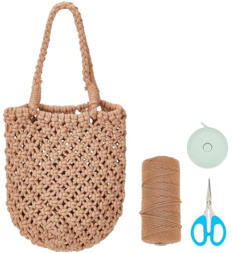 WEBEEDY Macrame Bag DIY Kit Bohemian Handbag Macrame Bucklet Bag Set for Adults Beginners, Includes 3mm Macrame Cord, Crochet Bags for Women Holiday Beach Decor, with Instruction(Milk Coffee Color)
