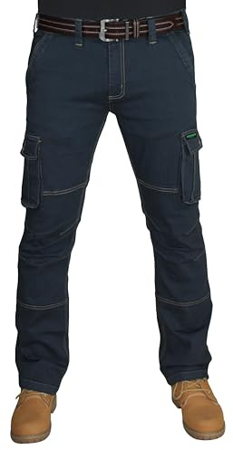 HASHOOB TRADING FZE Pantalon de travail pour homme, jean cargo en denim, pantalon résistant, plusieurs poches, Noir-2, 38W / 32L