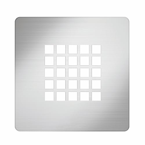 Rejilla para Plato de Ducha S500-055 - Acabado INOX - Medidas 13 x 13 cm - Acero Inoxidable - Estándar Europeo - Diseño Extraplano - Rejilla Desagüe Ducha - Ideal Platos de Duchas