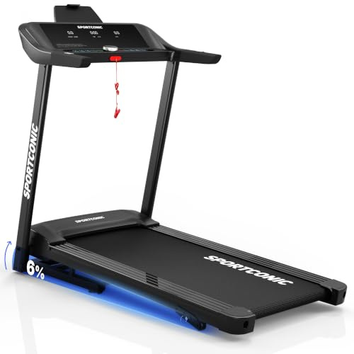 Sportconic Löpband för Hemmet 1–12km/h | Walking Pad | Hopfällbart Löpband med Lutning | Under Skrivbordet | Inkl. LED-display och Fjärrkontroll (Exklusive skyddsmatta, 1-14 km/h (T155))