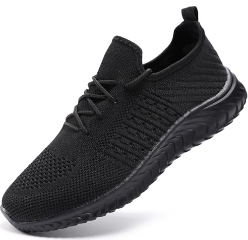 WELLACE Herr Löparskor Sommar Gymnastik Trekking Gym Tennis Sport Promenader Jogging Fitness Utomhus Löpning, Svart, 45 EU