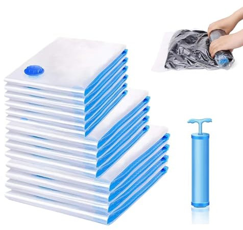 Sacchetti Sottovuoto Vestiti 10 pezzi 2 large (100x80 cm) 4 grandi (80x60 cm) 4 piccoli (60x40 cm) 1 pompa - cuscini buste sottovuoto Per trapunte, lenzuola, vestiti viaggi e uso quotidiano