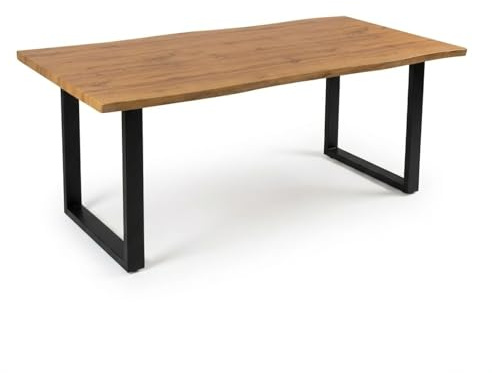 Bett11 Esstisch 220x100 cm Holz 40mm Eiche-Optik, U-Gestell schwarz, Baumkantentisch aus Holz, Casa Massiva