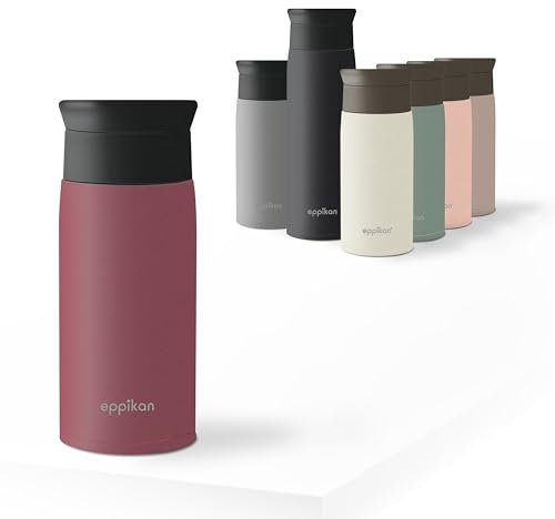 eppikan eppiToGo Edelstahl Thermobecher- Isolierbecher, Kaffee-to-go Becher, 350 ml, 500 ml Travel Mug, Autobecher, auslaufsicher mit hygienischer 360°-Trinköffnung (Bordeaux, 350 ml)