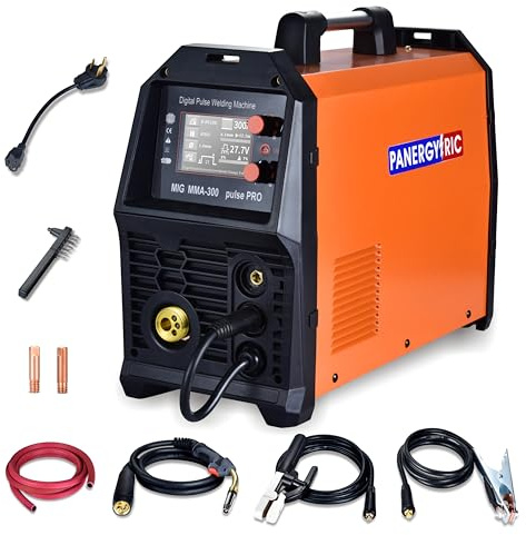 PANERGYRIC Aluminum MIG Welder with Dipulse 300A 110V/220V Dual Voltage 5 in 1 Multifunctional Welding Machine Gas/Gasless Flux MIG/Pulse MIG/Lift TIG/Stick with LCD Digital Display