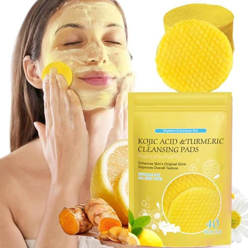 40 PiècesTurmeric Kojic Acid Pads, Curcuma Cleansing Pad, Coussinets Exfoliants Pour Le Visage Au Curcuma, Hydrate, équilibre l'huile de la peau et l'eau, Pour Visage et Le Corps