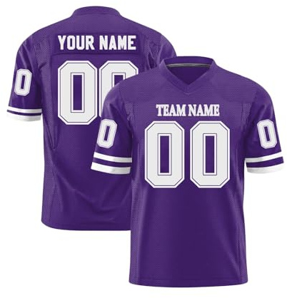 Maillot de Football Américain Personnalisable pour Hommes Femmes Jeunes Préscolaires T-Shirts avec Logo Nom et Numéro de l'équipe Manches Courtes à Séchage Rapide Violet