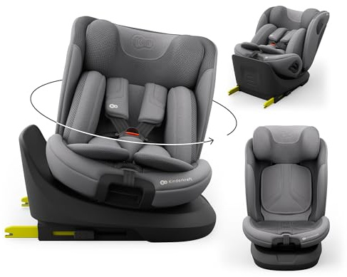 Kinderkraft I-GROW 2 PRO Silla de coche, I-SIZE 40-150 cm, Isofix, Silla coche bebé, para niños, Ajustable, Sillade, RWF, FWF, Universal para coche, Asiento, 360º, Grupo 0+/1/2/3, 0-36 kg, Gris