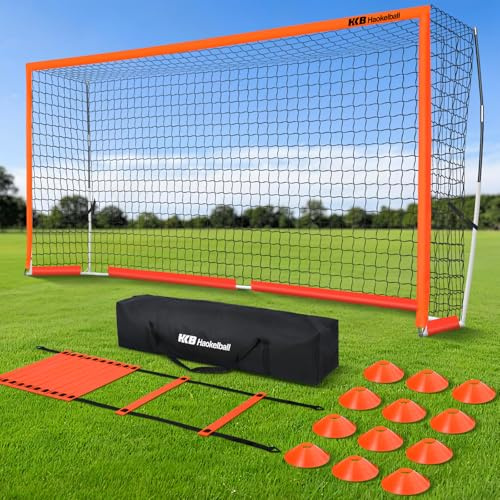 Haokelball Portable Soccer Goal for Backyard, 12x6 FT Soccer Net with Metal Post for Adult Youth Practice, Outdoor Training Equipment with Agility Ladder, Cones, Ground Stakes and Carry Bag (Orange)