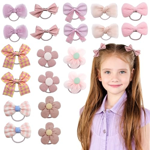 LUFFLOK 20 Piezas Rosa Gomas Pelo, 10 Stile Gomas de Pelo Niña y Bebé, Coleteros pelo Niña, Accesorios Elásticos para Sin Daños Niños Niñas Bebés Pequeños (Rosa)