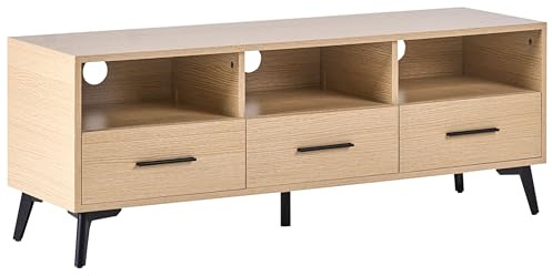 Beliani Mobile TV con ante e sistema di gestione dei cavi in MDF con luce marrone chiaro