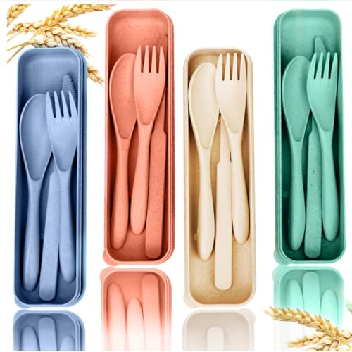 Camping Cutlery Set for 4,Reusable Travel Cutlery Set with Case,Portable Plastic Knife and Fork Set for Daily Use Outdoor Tableware Camping Picnic