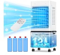 Condizionatore Portatile Senza Tubo 12L, Serbatoio Estraibile Silenzioso 45W Raffreddatore d'Aria, 3 Modalità 6 Velocità, Oscillazione 60°& 120° Timer 1-12 H, Telecomando per Casa e Ufficio