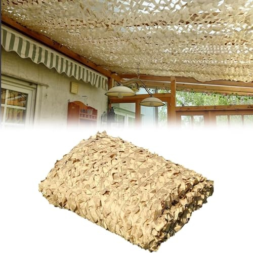 Filet de Camouflage Sable 3X6m 210D Tissu Oxford Voile d'ombrage Camouflage Net Militaire pour Parasol extérieur Camouflage de Chasse décoration de fête Housse de Voiture