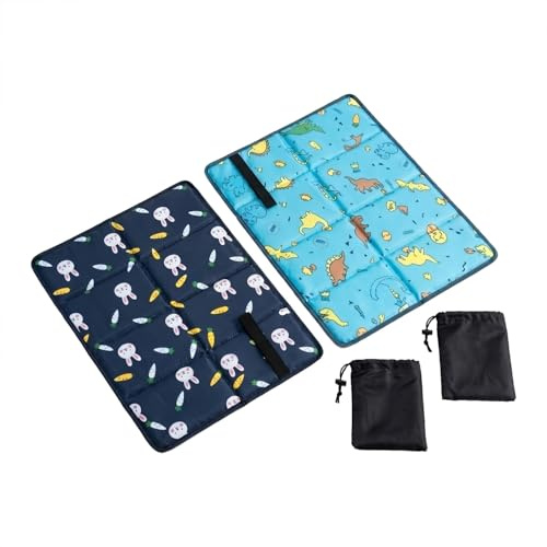 2er Set Sitzkissen Outdoor Faltbar für Kinder - Wasserfeste Sitzunterlage mit Aufbewahrungstasche, Leichtes Outdoor Sitzpolster für Camping, Wandern, Kindergarten, Picknick, Dinosaurier & Hase Design