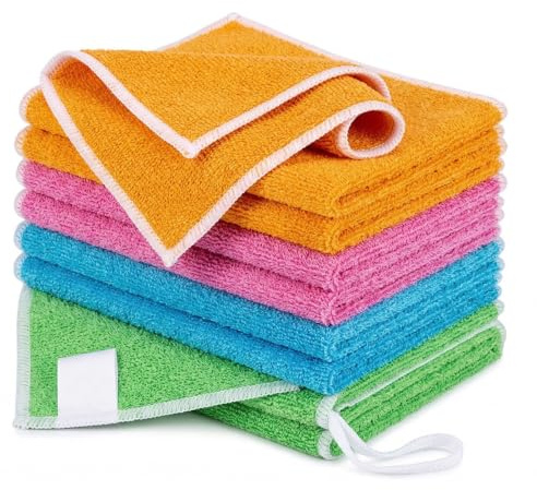 Cuenxuenf Panni Di Bambù, senza microplastiche • Set da 8 • 4 colori per una facile separazione • Per mobili, WC, 23 * 18 cm • Brillantezza senza aloni come strofinaccio o panno per finestre