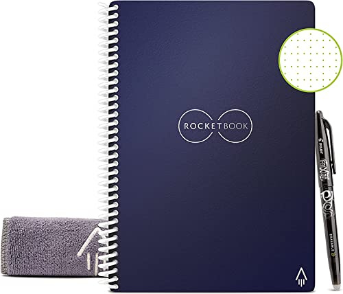 Rocketbook Core Cuaderno Inteligente Reutilizable, Cuaderno Conectado Digitalmente con Bolígrafo, Paño y Aplicación, Cuadrícula de Puntos, Azul Medianoche, Tamaño A5 15 cm x 22,4 cm, 36 Páginas