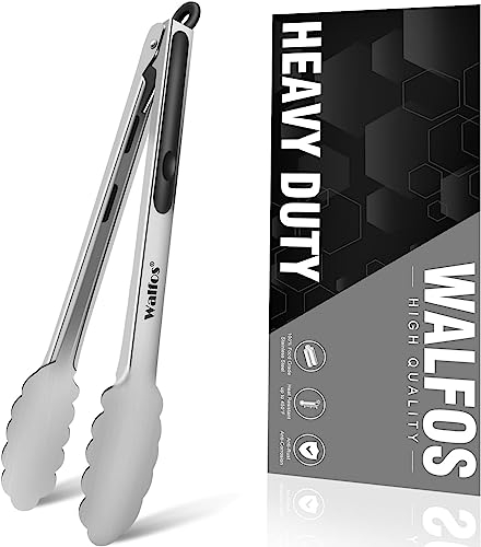 Walfos Pince de cuisine robuste 30,5 cm en acier inoxydable 304 de qualité supérieure avec poignée antidérapante résistante à la chaleur Idéal pour cuisiner, griller, tourner et barbecue