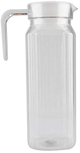 Pichet à Boissons en Acrylique, Réfrigérateur Carafe Frigo Pichet avec Couvercle en Plastique Blanc et Poignée pour Eau, Thé Glacé/vin/café/lait/jus Carafe de Boisson(1100 Ml)