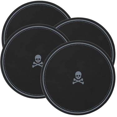 SCALPERS HOME | Set de 4 Posavasos Redondos | 11 cm de Diámetro | Color Negro | Fabricados con Poliuretano | Diseño con Detalle de Calavera de Scalpers
