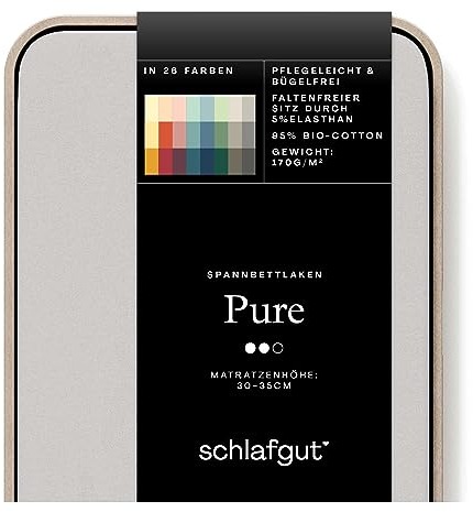 Schlafgut Pure Spannbettlaken 180x200cm bis 200x220cm Grey Light, Spannbetttuch aus weicher Biobaumwolle