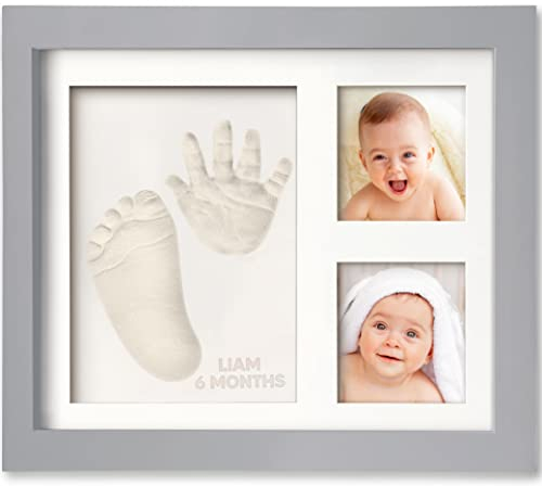 Baby Handabdruck und Fußabdruck Set - Gipsabdruck Baby Hand und Fuß für Neugeborene - Handabdruck Baby Bilderrahmen ​- Fußabdruck Baby Gipsabdruck Set - Baby Dusche Baby Abdruckset (Cloud Gray)