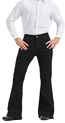 LDNINE Pantalon en Jean décontracté Vintage années 60 et 70 pour Homme - Coupe Classique et Confortable évasée - Style Disco, Noir, Taille M