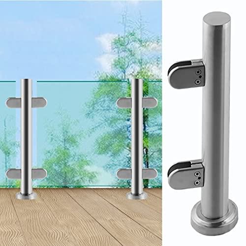 DAKAJA Glas Geländerpfosten Runder Glasgeländer-Klemmpfosten, Außendeck-Glasbalustrade-Kit für Innentreppen/Plattformflur, mit Runden Basisbeschlägen (Color : End Post, Size : Height-70cm(27.6))