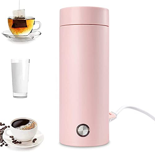 kieyeeno Tragbarer Reise Wasserkocher, 400ML Kleiner Wasserkocher für Unterwegs, 3-in-1 mini wasserkocher, Schnell Kochender und Automatisch Abschaltender Heizbecher für Tee, Kaffee, Babymilch (ROSA)