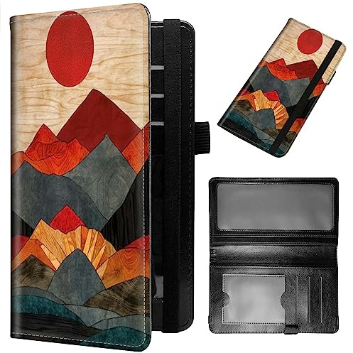 GFRGTFHYT Housse de chéquier pour homme et femme en cuir synthétique pour chéquier personnel, porte-cartes de crédit, portefeuille avec blocage RFID pour chèques en double, Aquarelle Sunset Mountain