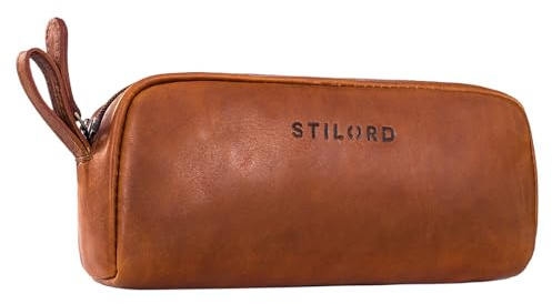 STILORD Dale Leder Federmäppchen Groß Vintage Echtleder Federmappe mit Reißverschluss Lederetui für Schule, Uni, Büro | Schlampermäppchen Etui Stifte-Mäppchen Farbe:Cognac - braun
