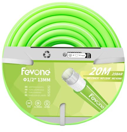 Fevone manguera de jardin 20m manguera para jardin 13mm(1/2 inch) 4ly 25 Bar Heavy duty Portable Outdoor compressor hose line Flexible Robust Strapable Kink protection Verde