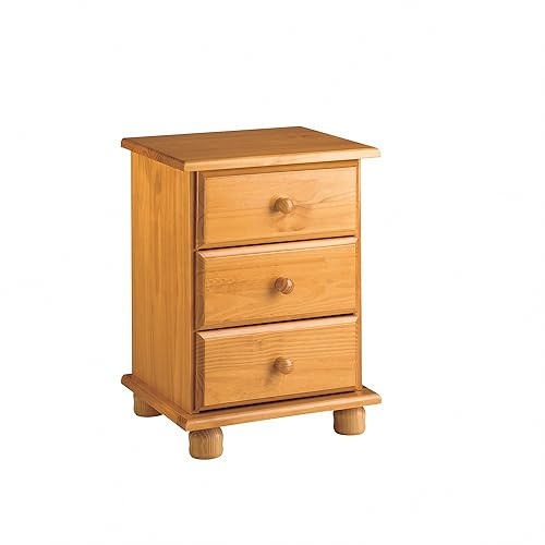 MOBLIT Mesita Altea 3 cajones, realizada en Madera de Pino Maciza, Serie Canet. Medidas (55x48x34) cm. (altoxanchoxfondo) (Miel)