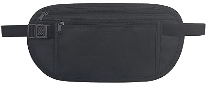 FuninCrea Hüfttaschen, Nylon Bauchtasche Brustbeutel versteckte für Frauen Männer, Anti-Diebstahl Gürteltasche Unter Kleidung mit Verstellbarer Schnalle und Elastisches Band für Laufen (schwarz)