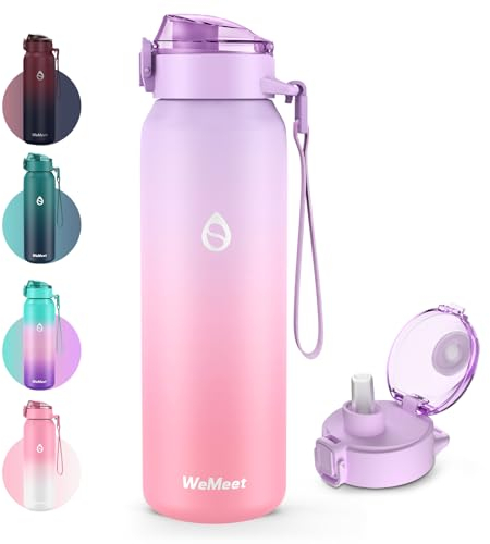WEMEET Gourde de sport en acier inoxydable avec paille amovible 500 ml, en acier inoxydable 18/10, avec sangles amovibles, anti-fuite, double paroi pour l'extérieur