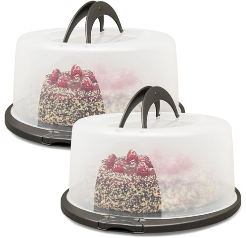 Hausfelder Kuchentransportboxen 2er Set, Vorteilspack - 2x Kuchen Transportbox rund, Tortentransportbox mit Haube und Griff, Tortenglocke 33 cm Durchmesser, Höhe 16 cm
