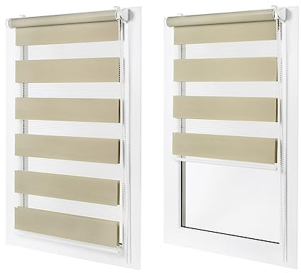 Doppelrollo ohne Bohren – Sichtschutz und Sonnenschutz, Klemmfix – Beige, 70 cm breit (Stoffbreite) x 120 cm hoch (Fensterhöhe) – Duo Rollo für Fenster/Tür, lichtdurchlässig/verdunkelnd