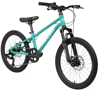 FabricBike TERRA Mountain Bike Alluminio 20 Pollici 6-8 Anni Bici MTB, Freno a Disco, Cambio a 7 Velocità, Sospensione Anteriore. (Teal Green)