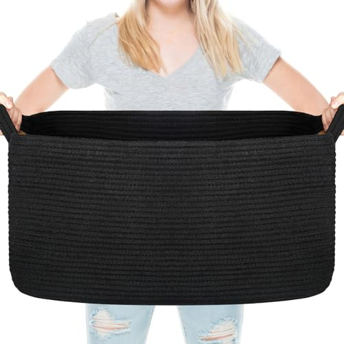 Vikcvcsc 65L Cesta Portabiancheria Bambini, Cesta Giochi Bambini Grande, Cesto Portaoggetti,Cesto Portaoggetti con Manici per Cuscini per Giocattoli, Soggiorno (D55 X H38cm, Nero)