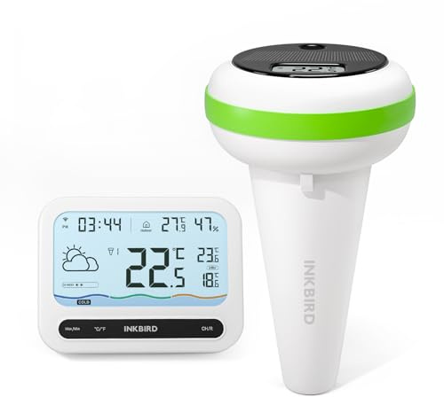 Inkbird Solar Termometro Piscina WiFi, IBS-P03R Termometro Piscina Galleggiante con Gateway IM-03-W, Impermeabile IP68, Esportazione Dati, Controllo App, Monitor Temperatura per Piscine, Spa, Stagni