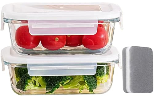 Habwah Glass Food Containers With Lids, Reusable Lunch Box, Heat & Cold Resistant Storage Containers, Microwave, Oven & Dishwasher Safe (2 Pack,1040 ml)
